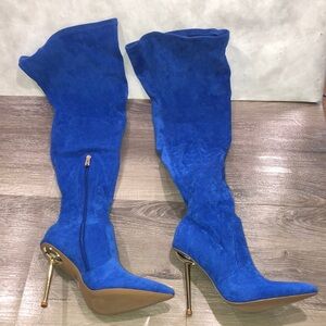Cape Robbin Blue Thigh Suede Over-the-Knee Boots with Stiletto Heel New